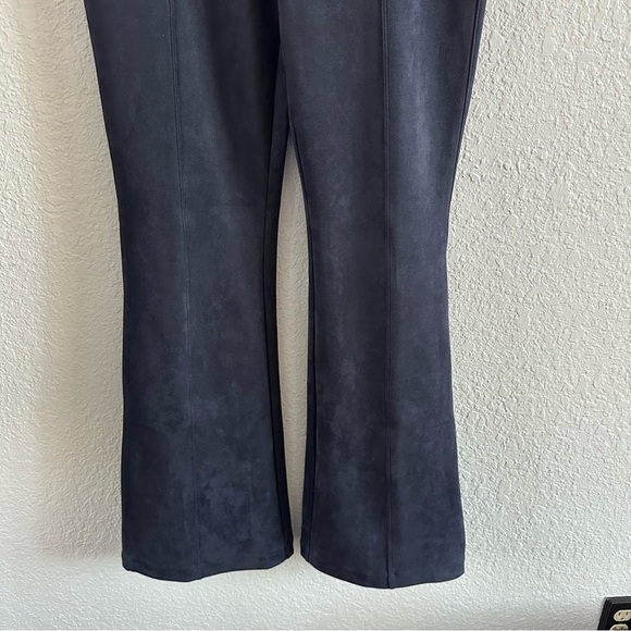 SPANX Navy Faux Suede Flare Pants Pull On Stretch Bootcut Size L - Picture 4 of 12